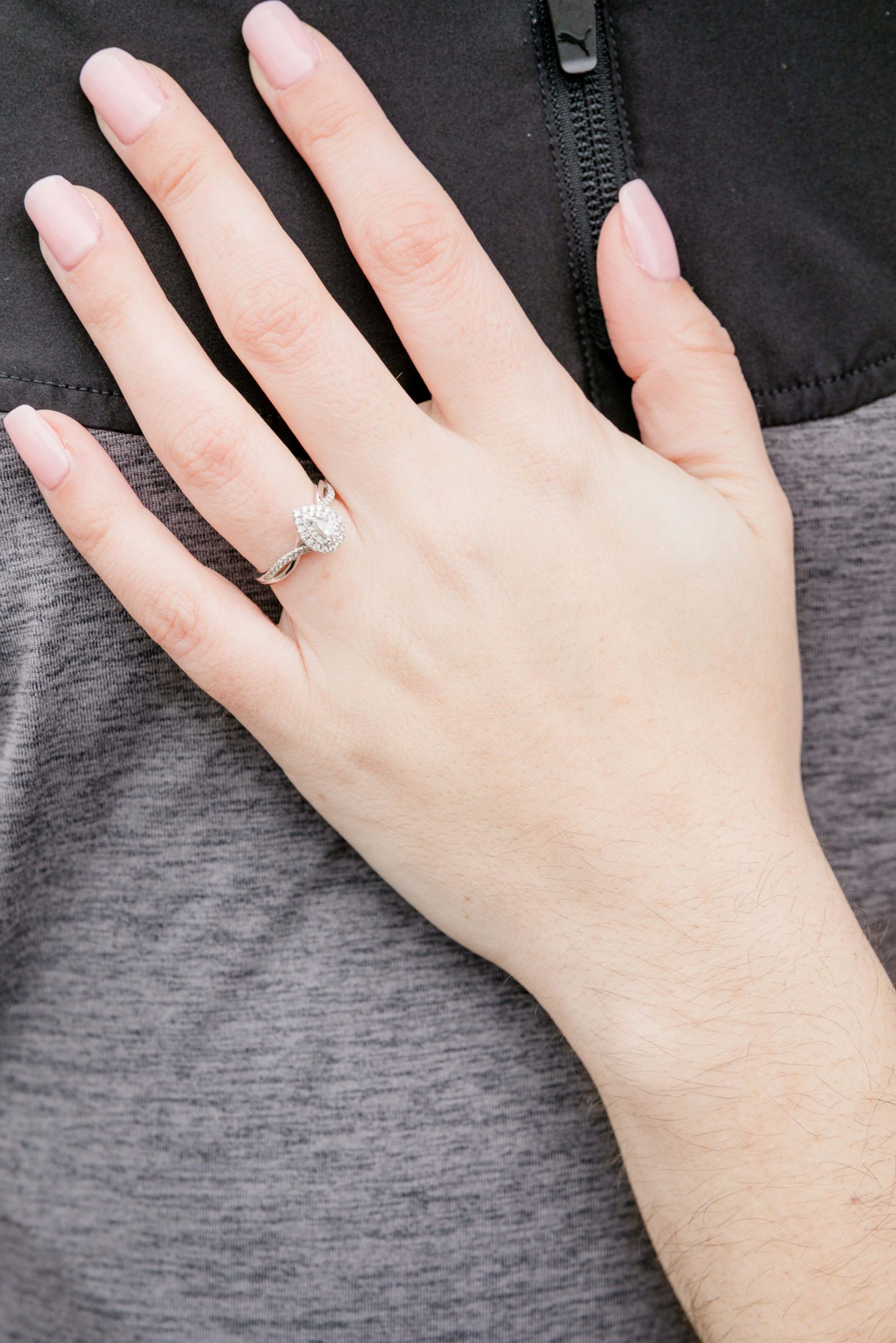 Upclose shot of an engagement ring.