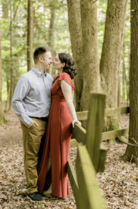 Golden hour engagement photos in the woods at Beaver Lake Nature Center in Central NY